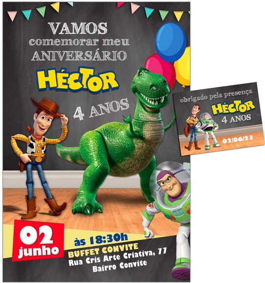 Convite Digital e Tag Toy Story Chalk