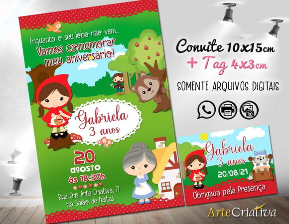 CONVITE TAG DIGITAL Chapeuzinho Vermelho 2