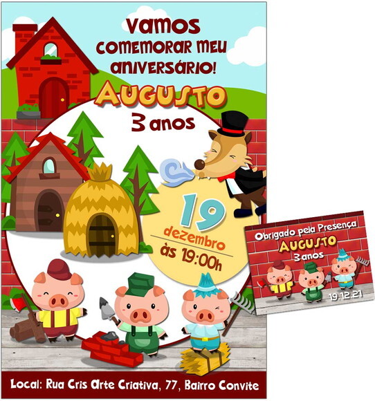 CONVITE TAG DIGITAL Os 3 porquinhos 3