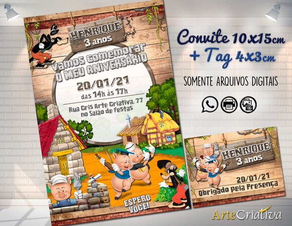 CONVITE TAG DIGITAL Os 3 porquinhos 2