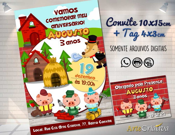 CONVITE TAG DIGITAL Os 3 porquinhos 3