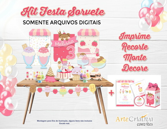 Kit Festa do Sorvete - Imprime, Recorte, Monte e Decore