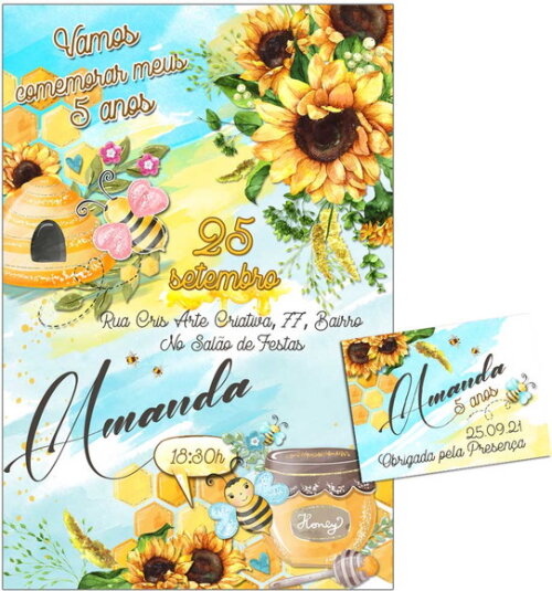 CONVITE DIGITAL C/ TAG Abelhinha com Girassóis