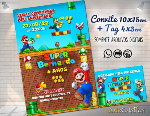 CONVITE DIGITAL C/TAG 3 Super Mario