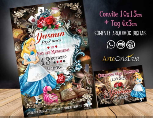 CONVITE DIGITAL C/TAG Alice no Pais das Maravilhas Luxuosa