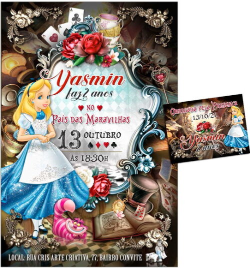 CONVITE DIGITAL C/TAG Alice no Pais das Maravilhas Luxuosa