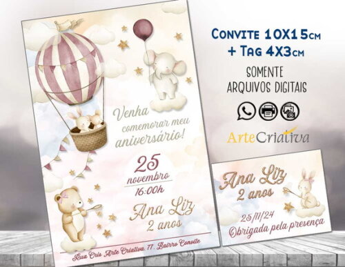 Convite Digital C/tag Animais no Balão