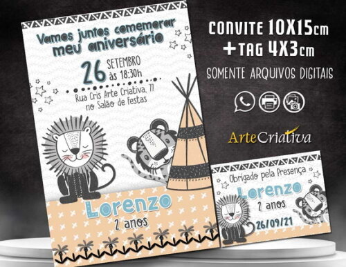 CONVITE DIGITAL C/TAG Animalista Animais Menino