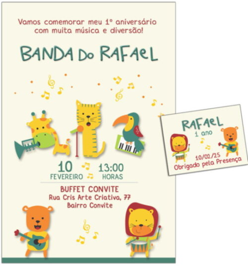 Convite Digital C/tag Aniversário Animais Música 7
