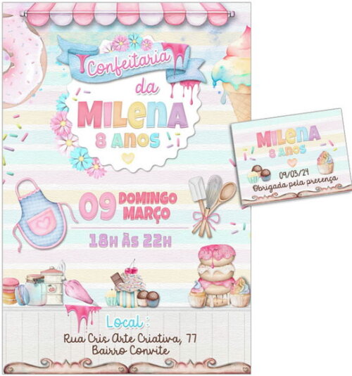 Convite Digital C/tag Aquarela Doce Confeitaria