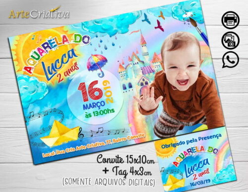 CONVITE DIGITAL C/TAG Aquarela Toquinho (horiz. com foto)