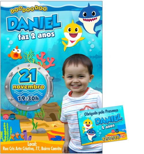 CONVITE DIGITAL C/TAG Baby Shark com Foto