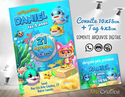 Convite Digital C/tag Baby Shark Ia