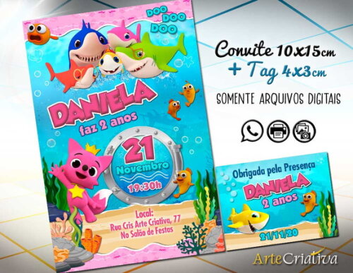 CONVITE DIGITAL C/TAG Baby Shark Menina 2