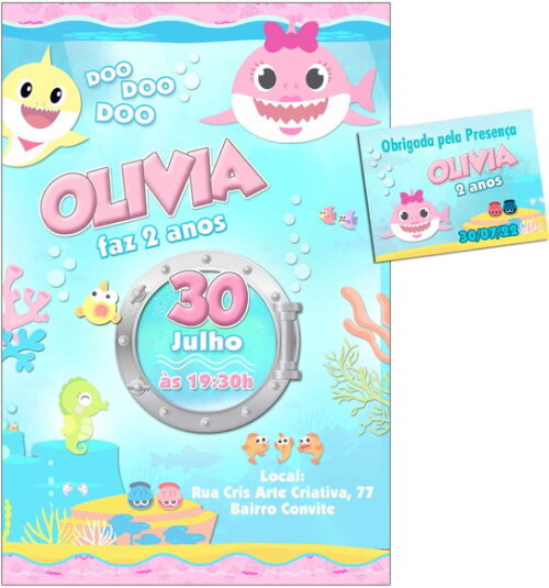 CONVITE DIGITAL C/TAG Baby Shark Menina Candy