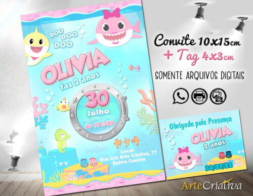 CONVITE DIGITAL C/TAG Baby Shark Menina Candy