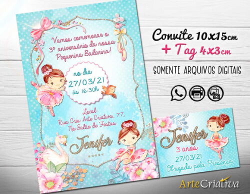 CONVITE DIGITAL C/TAG Bailarina Aquarela 3