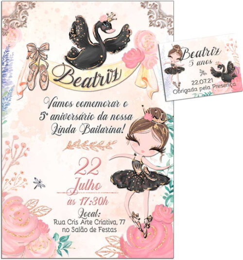 CONVITE DIGITAL C/TAG Bailarina Aquarela Cisne Negro
