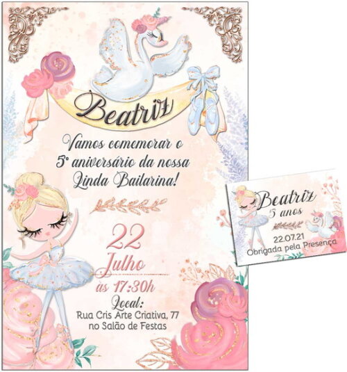CONVITE DIGITAL C/TAG Bailarina Aquarela Cisne Branco