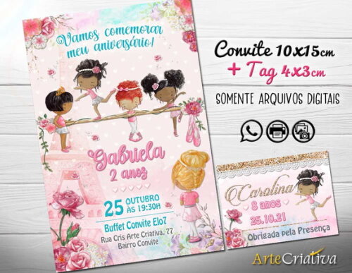CONVITE DIGITAL C/TAG Bailarina Aquarela Vintage 5