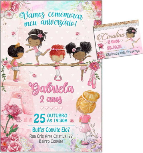 CONVITE DIGITAL C/TAG Bailarina Aquarela Vintage 5