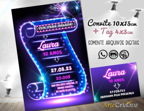Convite Digital C/tag Balada Neon Party