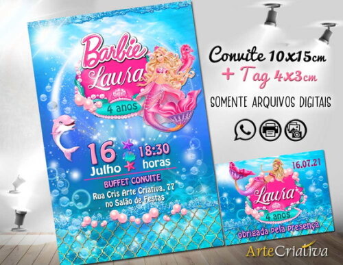 CONVITE DIGITAL C/TAG BarbieSereia