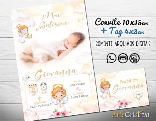 CONVITE DIGITAL C/TAG Batismo Menina