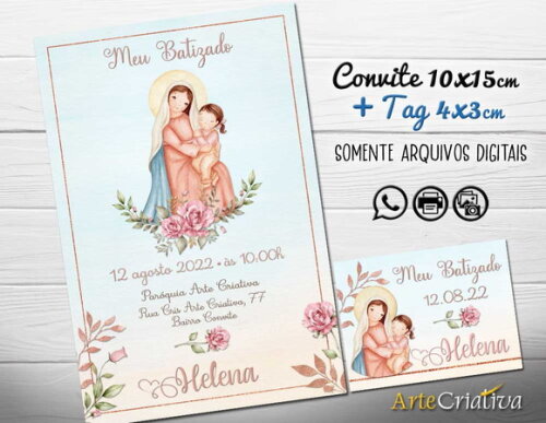 Convite Digital C/tag Batismo Menina Maria 2