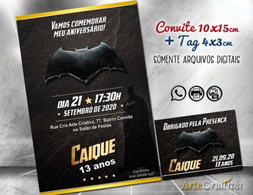 CONVITE DIGITAL C/TAG Batman Preto