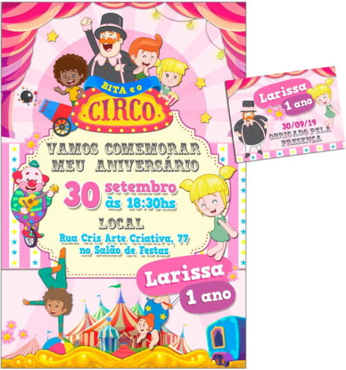 CONVITE DIGITAL C/TAG Bita Circo Menina