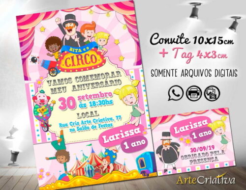 CONVITE DIGITAL C/TAG Bita Circo Menina