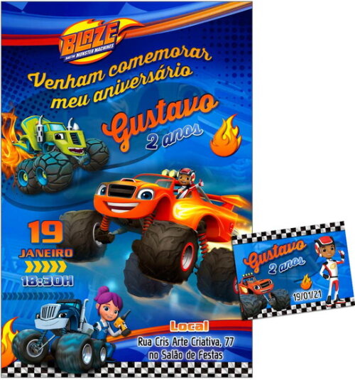 CONVITE DIGITAL C/TAG Blaze Monster Machine