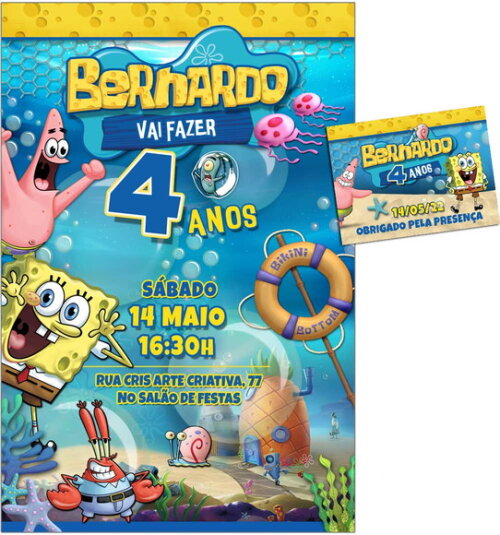 Convite Digital C/tag Bob Esponja 2