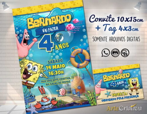 Convite Digital C/tag Bob Esponja 2
