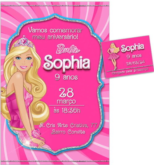 Convite Digital C/tag Boneca Barbie 2