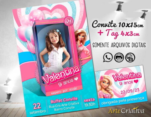 Convite Digital C/tag Boneca Barbie Caixa