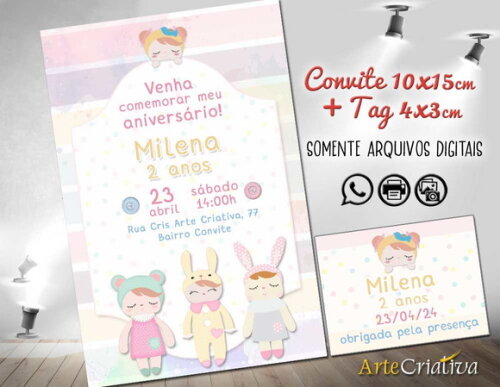 Convite Digital C/tag Boneca Metoo