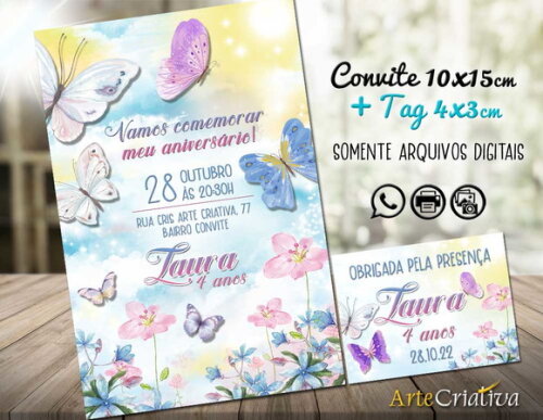 CONVITE DIGITAL C/TAG Borboleta e Flor 10