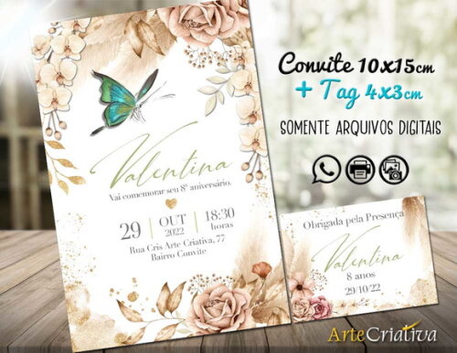 CONVITE DIGITAL C/TAG Borboleta e Flor 9
