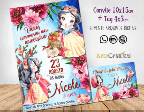 CONVITE DIGITAL C/TAG Branca de Neve Aquarela