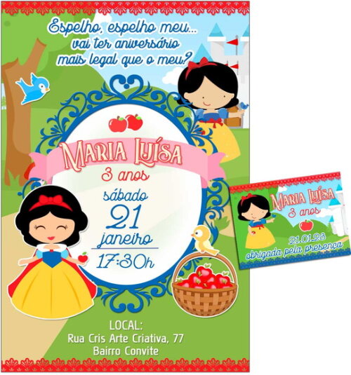 Convite Digital C/tag Branca de Neve Cute 2