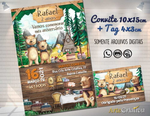 CONVITE DIGITAL C/TAG Cachinhos Dourados e os 3 Ursos