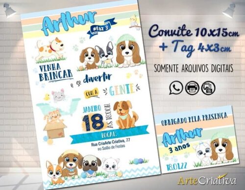 CONVITE DIGITAL C/TAG Cachorrinhos e Gatinhos
