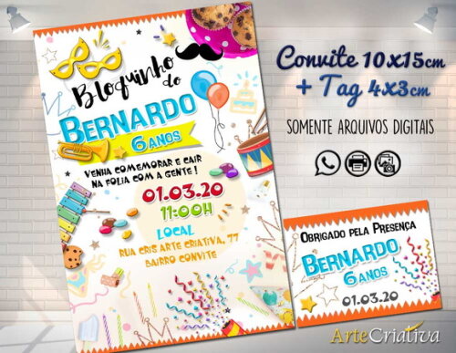 CONVITE DIGITAL C/TAG Carnaval Folia Menino
