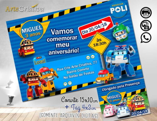 CONVITE DIGITAL C/TAG Carrinho Robocar Poli