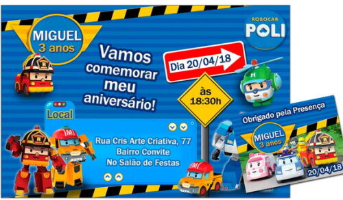 CONVITE DIGITAL C/TAG Carrinho Robocar Poli