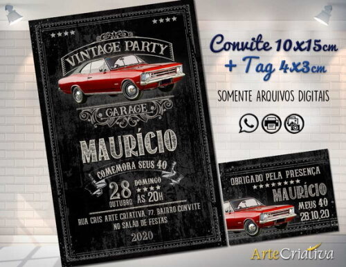 CONVITE DIGITAL C/TAG Carro Vintage