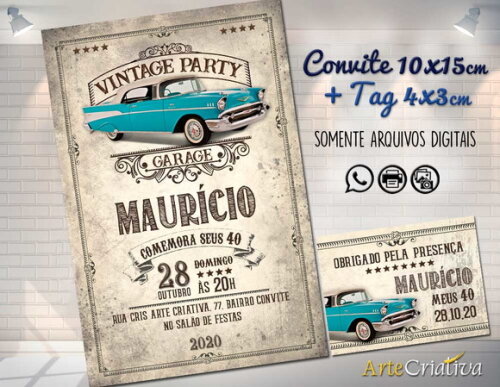 CONVITE DIGITAL C/TAG Carro Vintage 2
