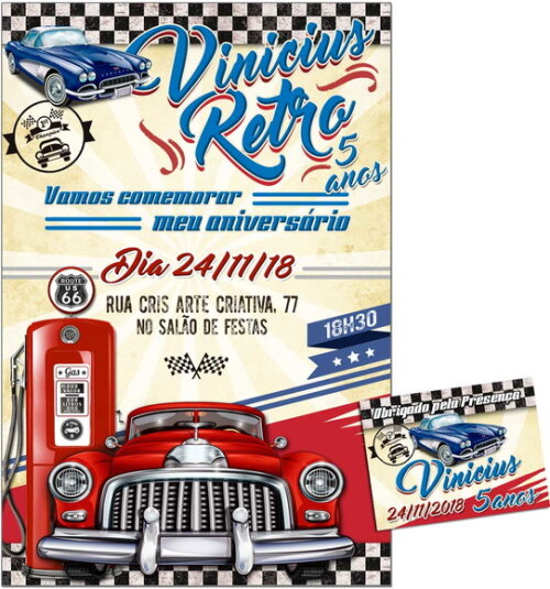 CONVITE DIGITAL C/TAG Carro Vintage Infantil 2